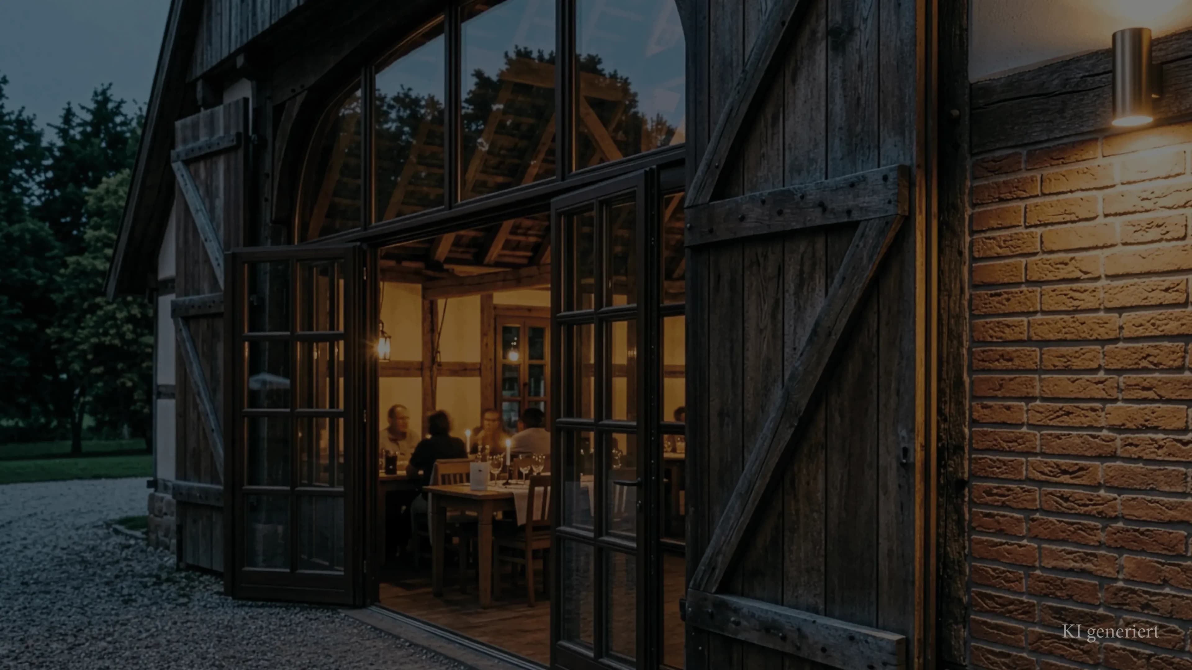 Ein Restaurant in der Abenddämmerung.